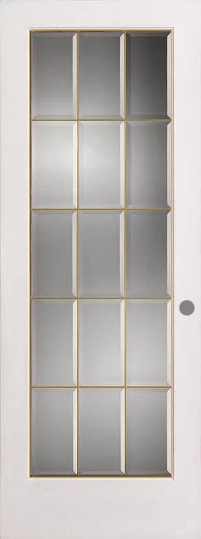 French 15-Lite Clear Beveled Glass Brass Caming 30 x 83 3/4 Machined LH