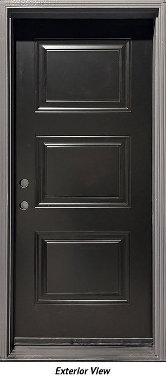 Steel Insulated Entry Door, 3-Panel Design 34" Right Hinge BLACK