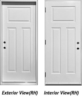 Steel Insulated Entry Doors, Craftsman 3 Panel Design 34" - 0