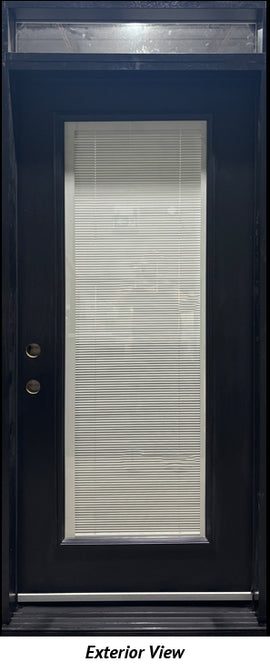 Entry Door and Transom 37 1/2" x 90" Right Hinge Black. Miniblinds