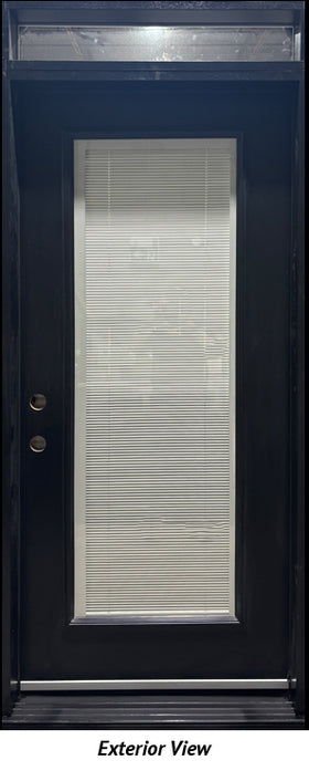 Entry Door and Transom 37 1/2" x 90" Right Hinge Black. Miniblinds