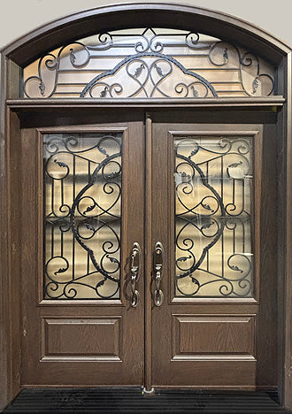 Front Entry Door System "Vaiano" Wrought Iron Glass 6 ft. Wide x 9 ft. Tall