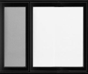 CASEMENT WINDOW 72" X 56" DIVIDED 1/3-2/3, ALL BLACK.