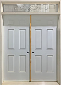 DOUBLE ENTRY DOOR PLUS TRANSOM WITH EVERTON DESIGN GLASS