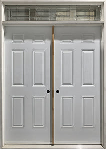 DOUBLE ENTRY DOOR PLUS TRANSOM WITH LEXINGTON DESIGN GLASS