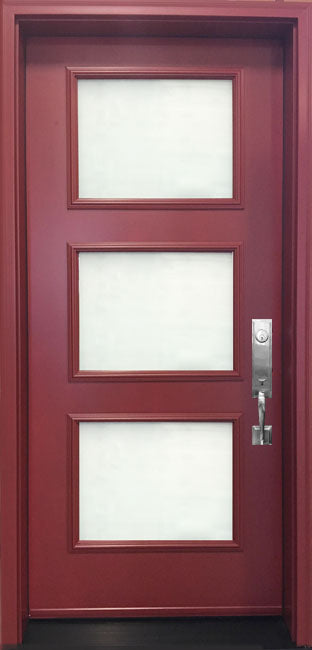 3-Panel Entry Doors, 80" Tall-Acid Etch Glass-Painted Exterior