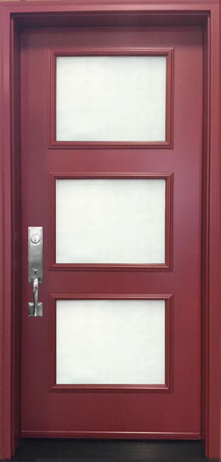 3-Panel Entry Doors, 80" Tall-Acid Etch Glass-Painted Exterior