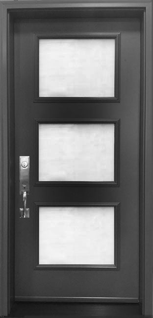 3-Panel Entry Doors, 80" Tall-Acid Etch Glass-Painted Exterior - 0