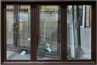 Fixed Window 3-Section, 73" Wide x 48" Tall-Brown Exterior.