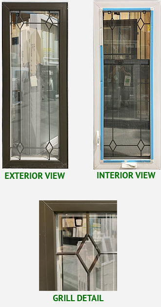 Casement Window 24" W x 60" H, Brown Exterior, Pencil Grill.