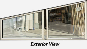 Pair of Fixed Trapezoid Shaped Windows Overall 87" Wide x 43 3/4" Tall.