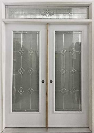 DOUBLE ENTRY DOOR WITH TRANSOM AND WINDSOR DESIGN GLASS