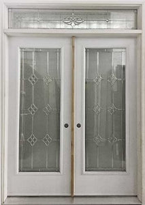 DOUBLE ENTRY DOOR WITH TRANSOM AND WINDSOR DESIGN GLASS